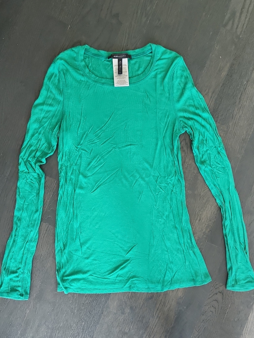 BCBGMaxAzria Emerald Green Long-Sleeve Scoop Neck Tee